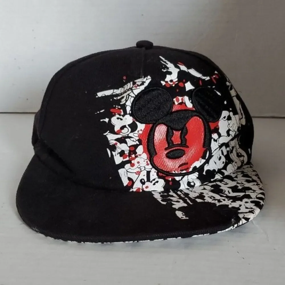 Mickey Mouse Flat Brim Hat Cap Black Embroidered Disney Parks Size Youth